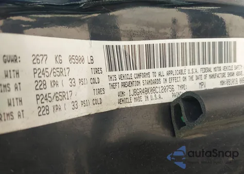 2008 Jeep Grand Cherokee Laredo из США, поврежденный, VIN 1J8GR48K08C120756